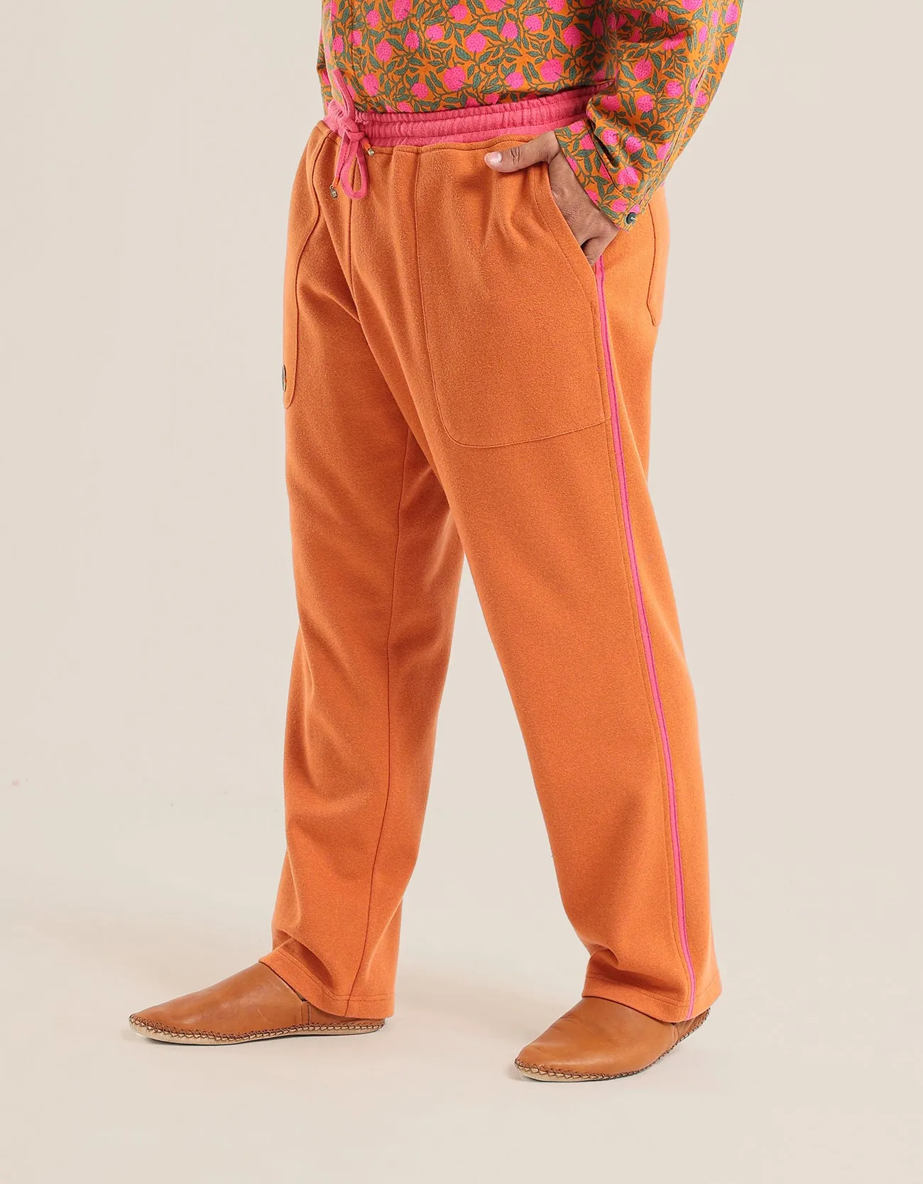 Reversible straight leg pants with elastic waistband
