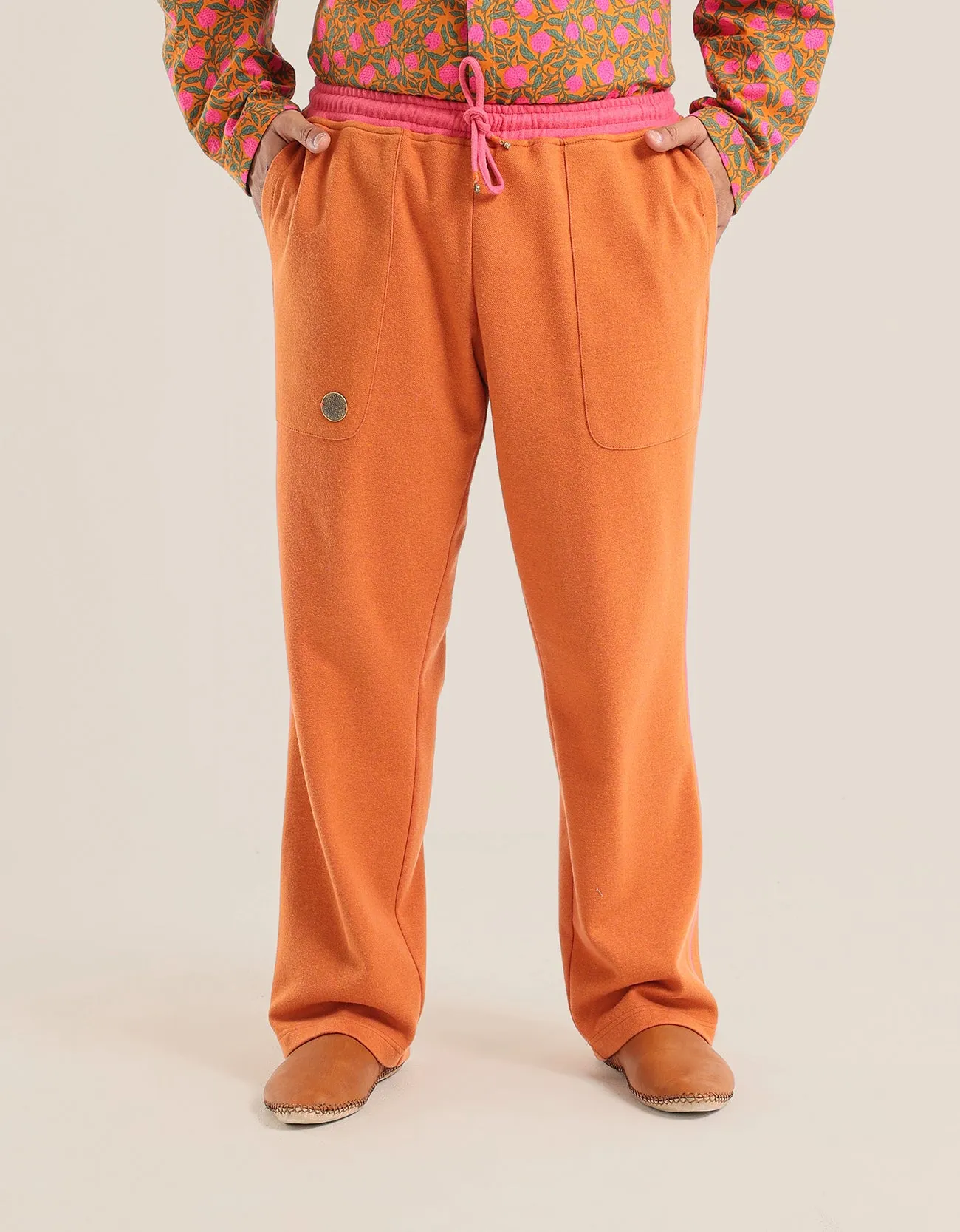 Reversible straight leg pants with elastic waistband