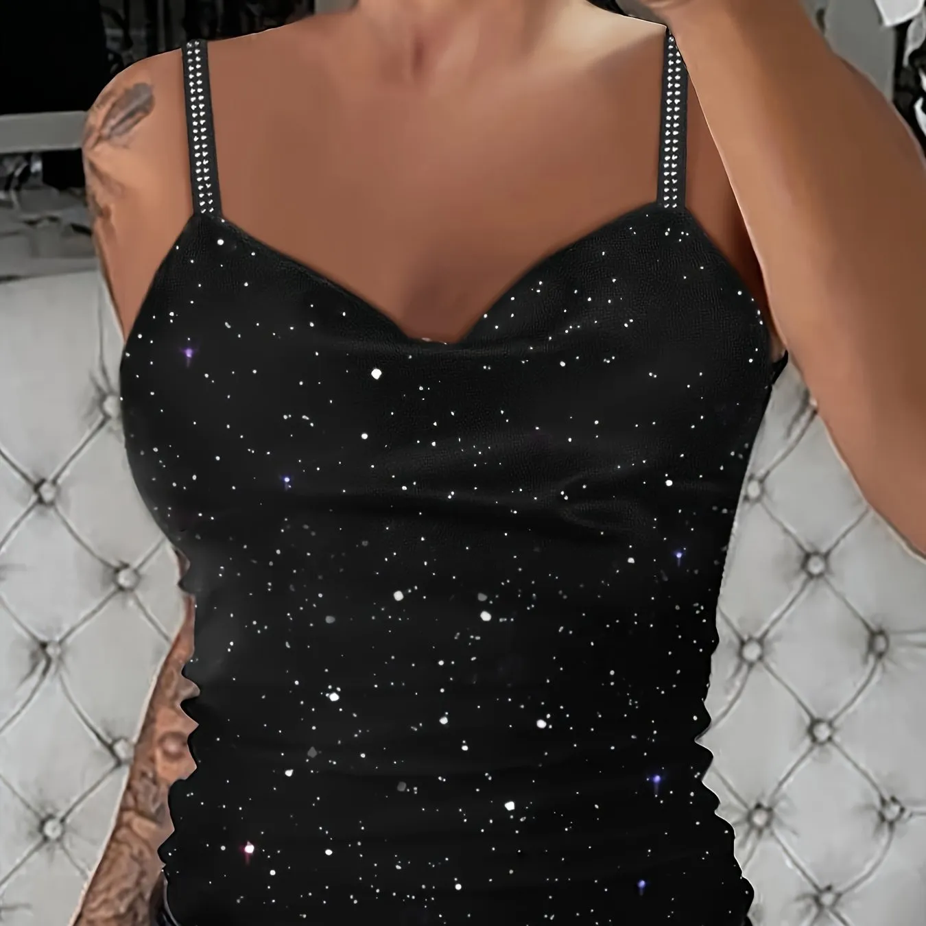 Rhinestone Strap Sleeveless Cami Stylish Summer Top for Women