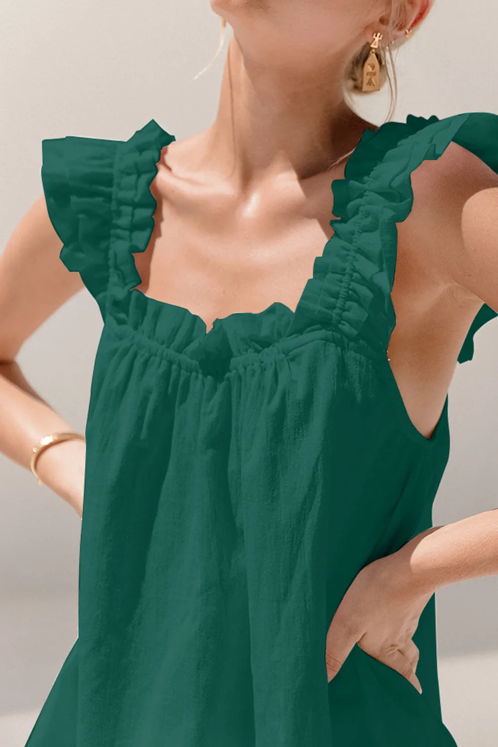 Ruffle Tank Top and Shorts Set Women's Fashion Two Piece Outfit Set Cotton Luxury Fashion