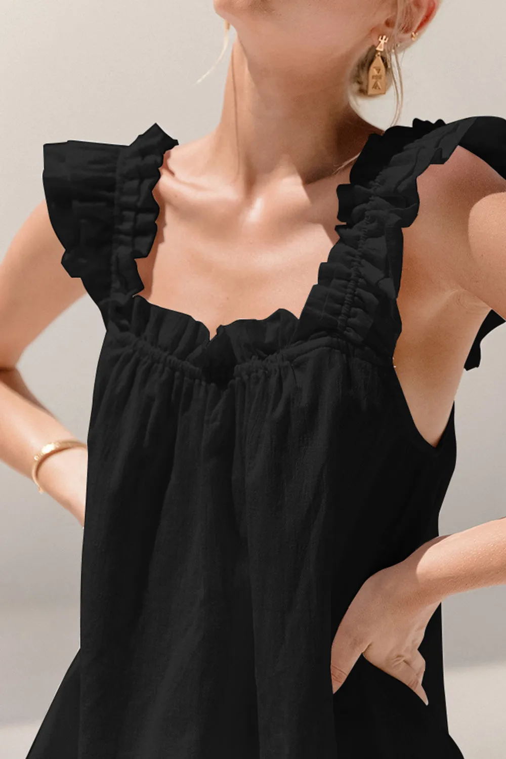 Ruffle Tank Top and Shorts Set Women's Fashion Two Piece Outfit Set Cotton Luxury Fashion