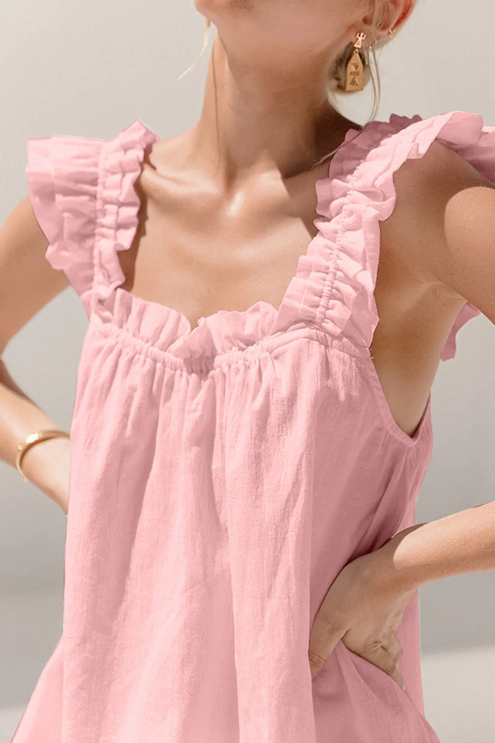 Ruffle Tank Top and Shorts Set Women's Fashion Two Piece Outfit Set Cotton Luxury Fashion