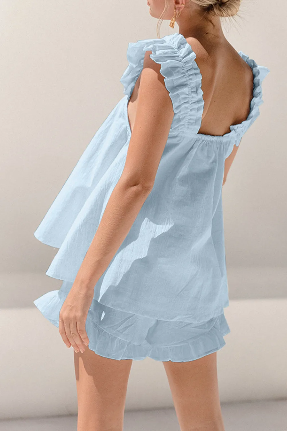 Ruffle Tank Top and Shorts Set Women's Fashion Two Piece Outfit Set Cotton Luxury Fashion