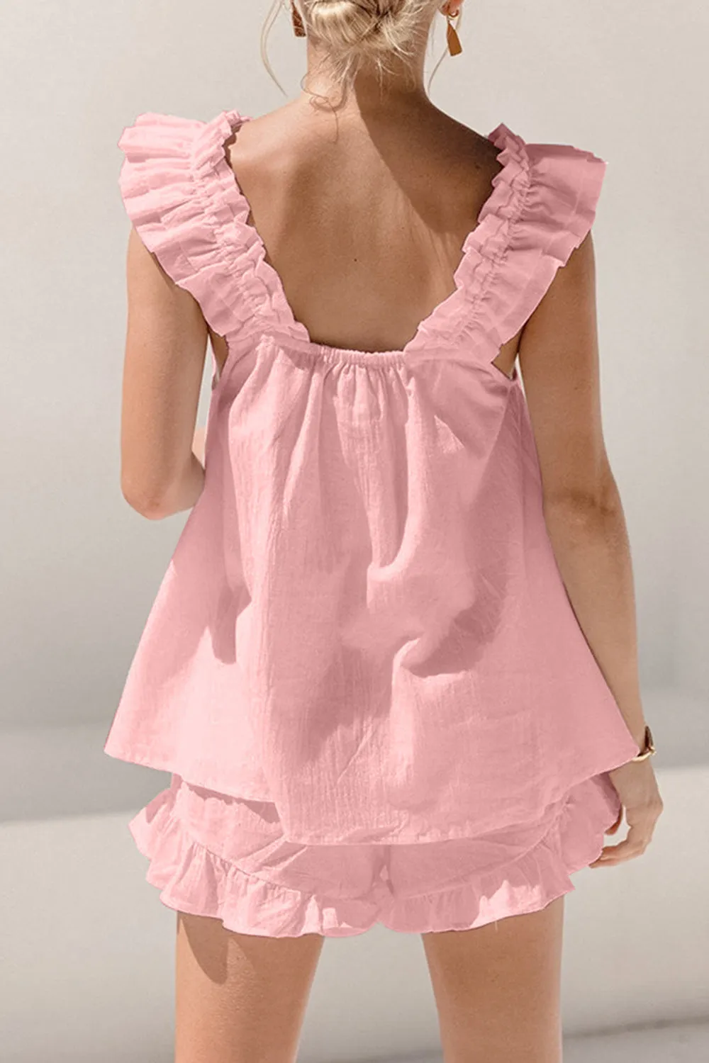 Ruffle Tank Top and Shorts Set Women's Fashion Two Piece Outfit Set Cotton Luxury Fashion