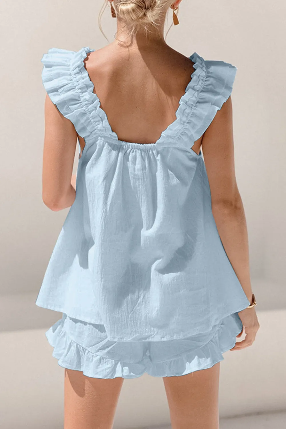 Ruffle Tank Top and Shorts Set Women's Fashion Two Piece Outfit Set Cotton Luxury Fashion