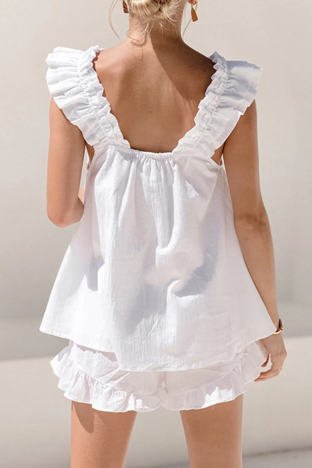 Ruffle Tank Top and Shorts Set Women's Fashion Two Piece Outfit Set Cotton Luxury Fashion