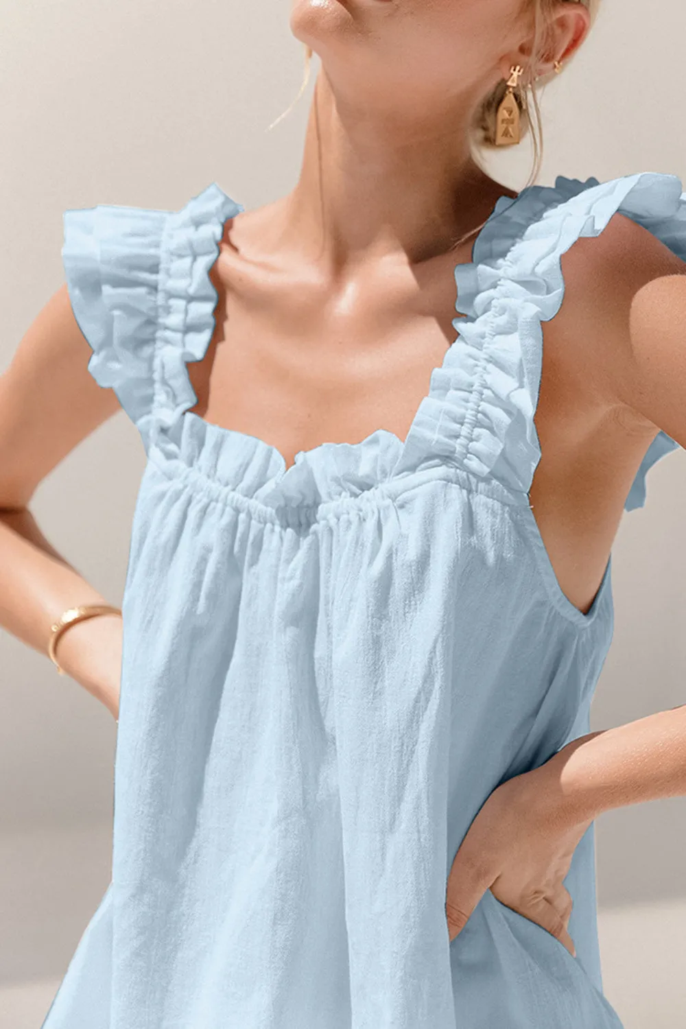 Ruffle Tank Top and Shorts Set Women's Fashion Two Piece Outfit Set Cotton Luxury Fashion
