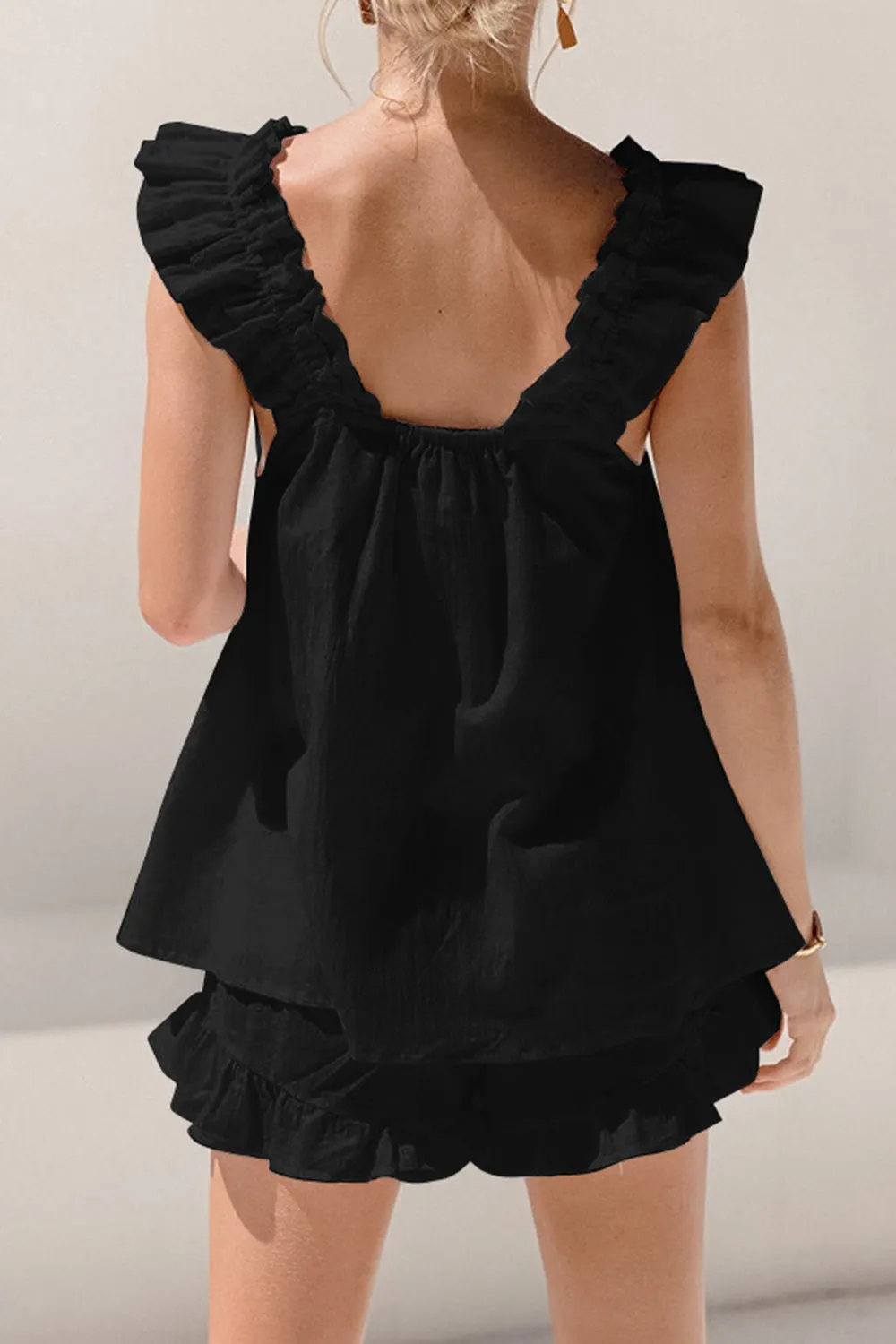 Ruffle Tank Top and Shorts Set Women's Fashion Two Piece Outfit Set Cotton Luxury Fashion