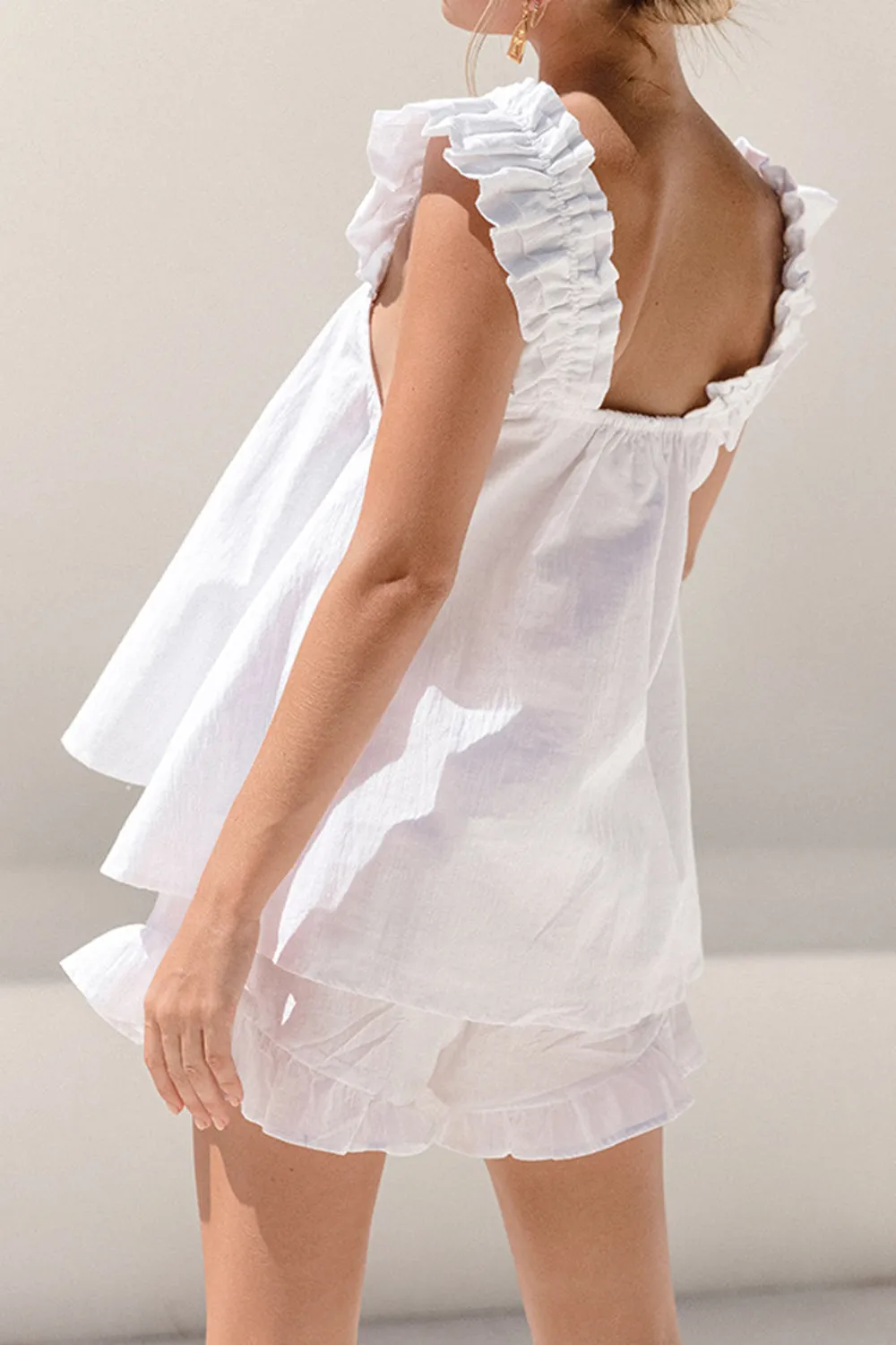 Ruffle Tank Top and Shorts Set Women's Fashion Two Piece Outfit Set Cotton Luxury Fashion