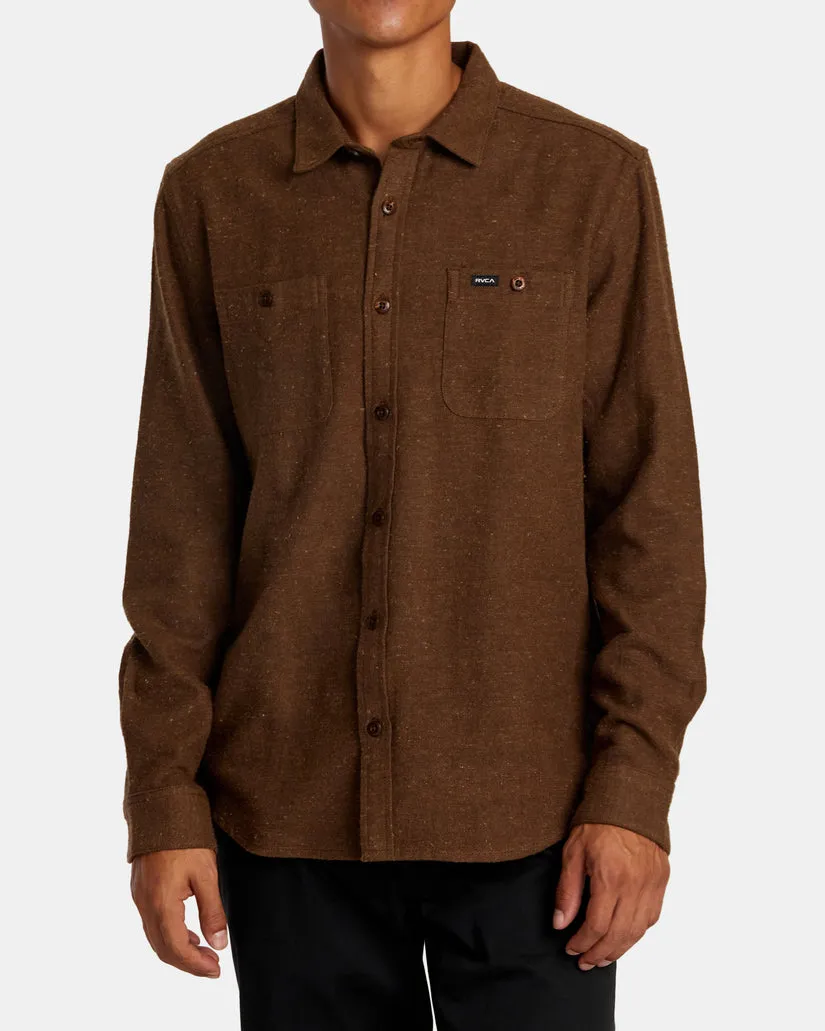 RVCA HARVEST NEPS LONG SLEEVE FLANNEL SHIRT - BOMBAY BROWN