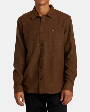 RVCA HARVEST NEPS LONG SLEEVE FLANNEL SHIRT - BOMBAY BROWN