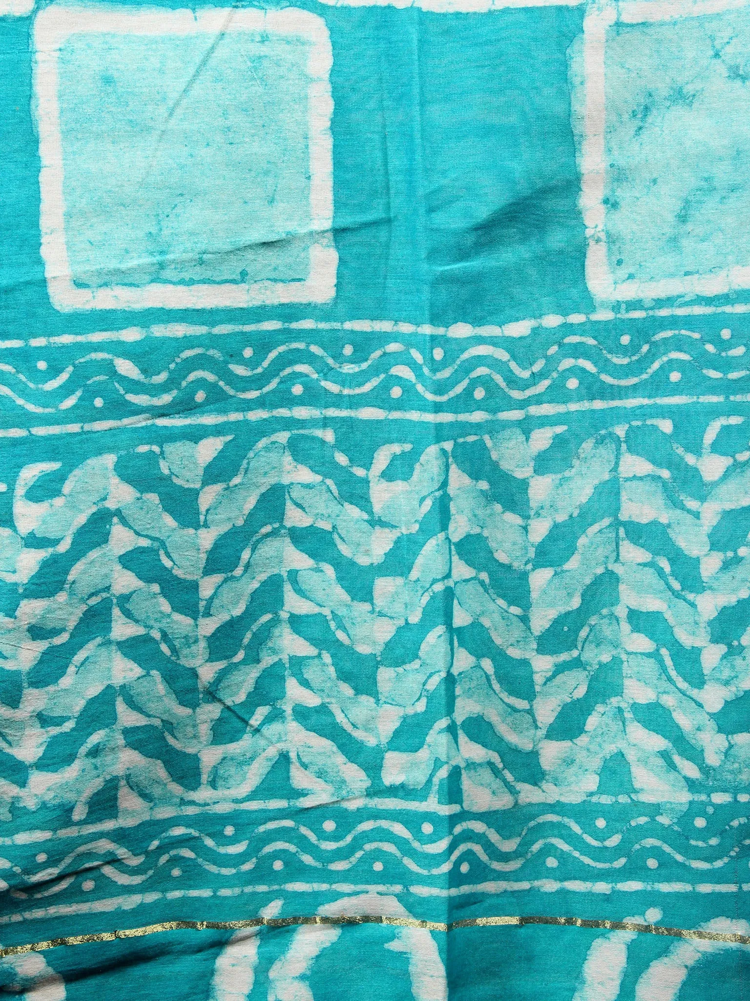 Sea Green White Hand Block Printed Chanderi Unstitched Kurta & Chanderi Dupatta With Cotton Salwar - S1628010