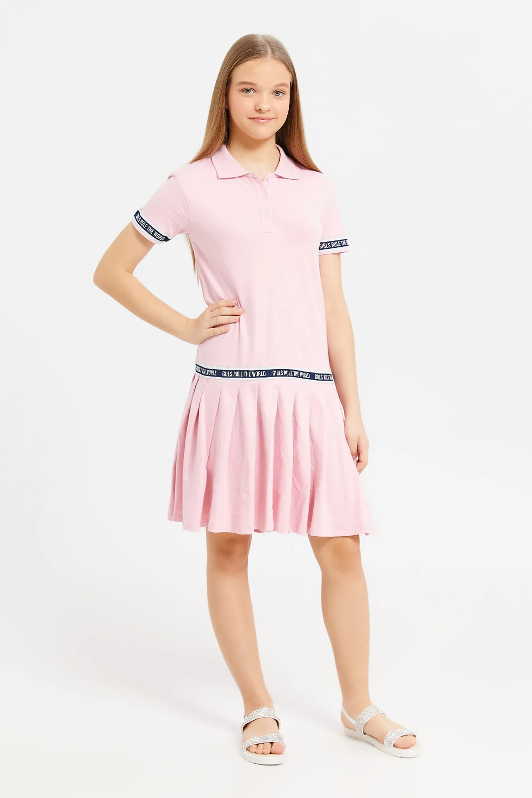 Senior Girls Pink Printed Polo Pique Dress