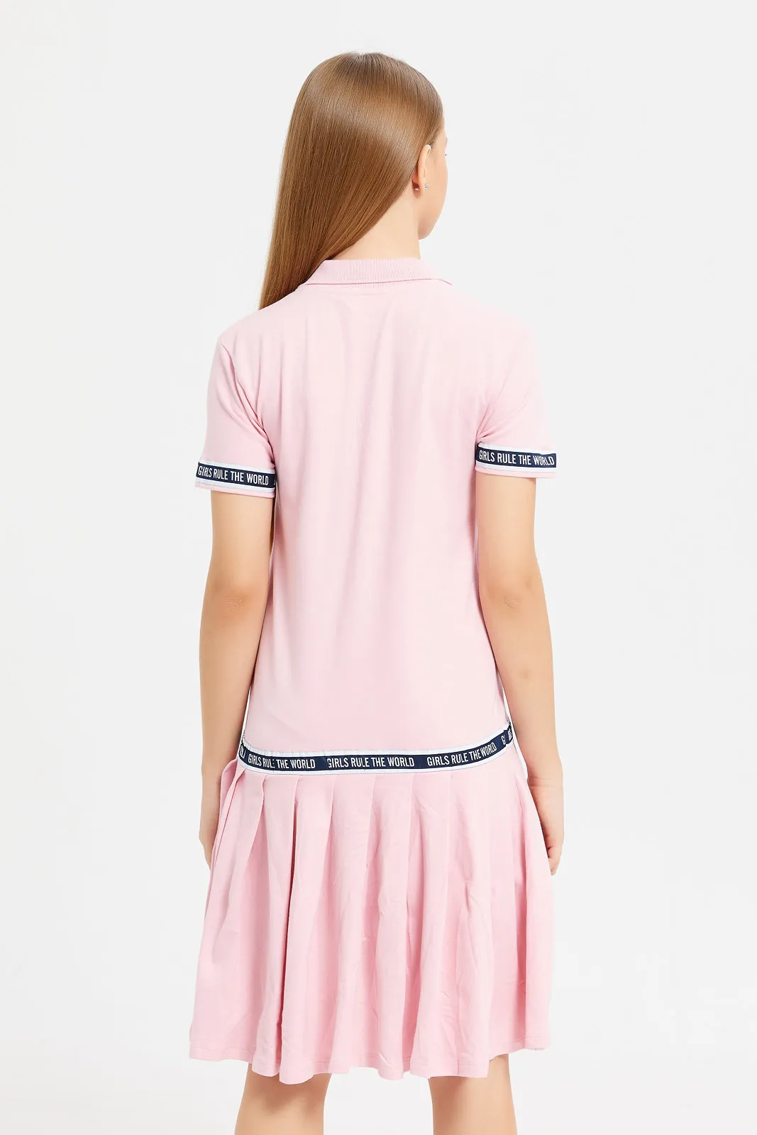 Senior Girls Pink Printed Polo Pique Dress
