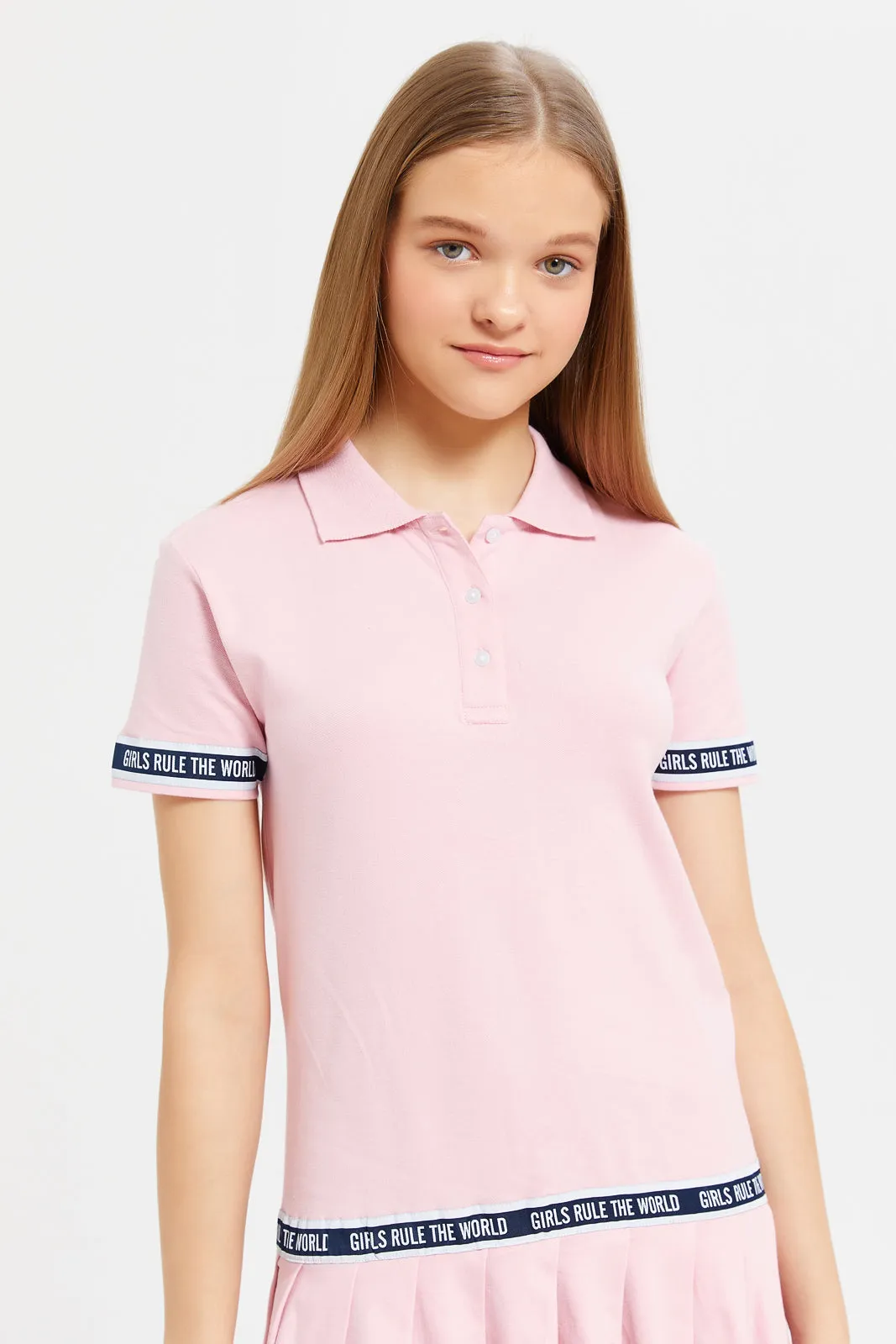 Senior Girls Pink Printed Polo Pique Dress
