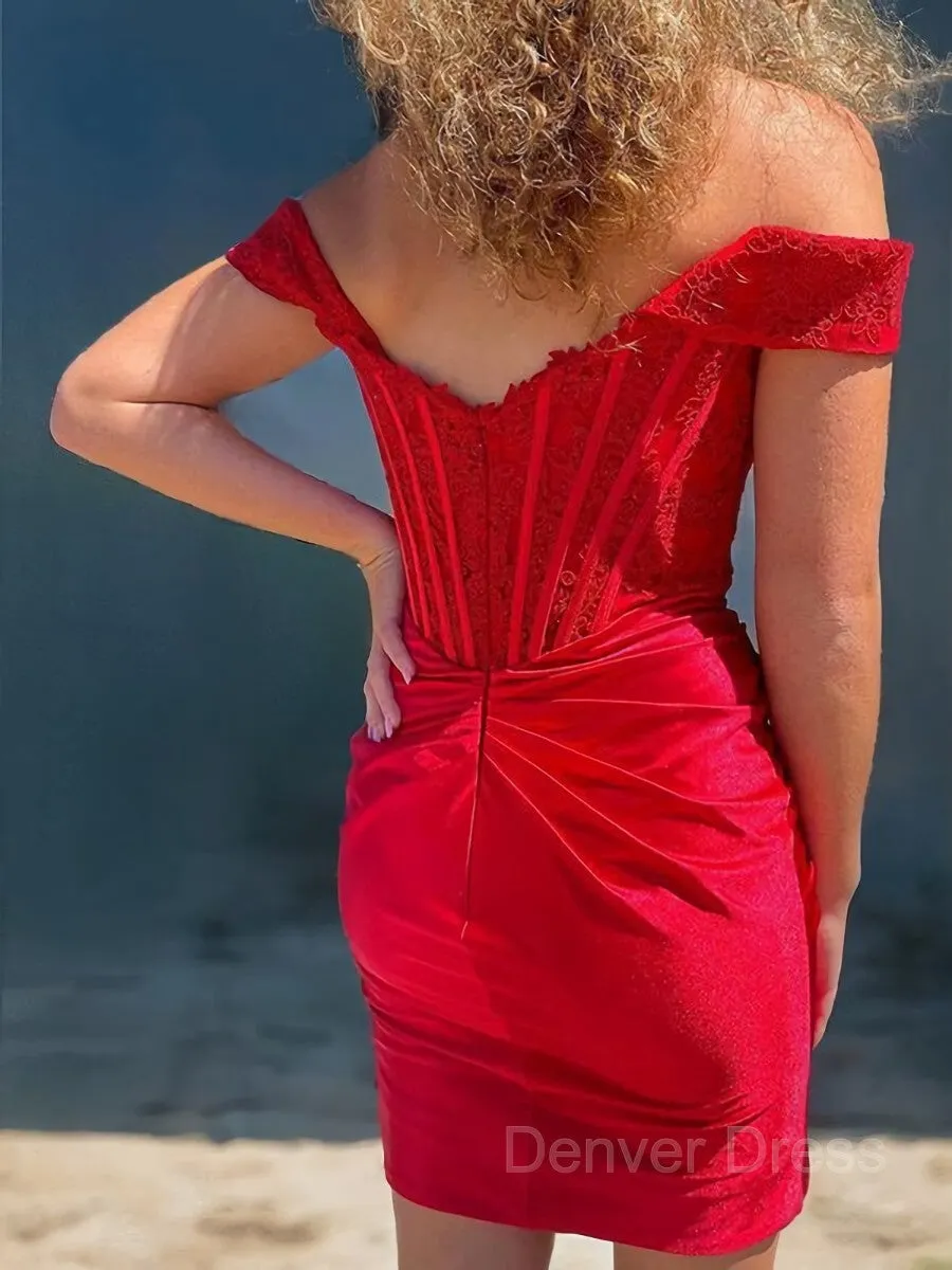 Sheath Off-the-Shoulder Corset Short Elastic Woven Satin Homecoming Dresses
