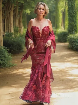 Sheath Scoop Floor-Length Lace Mother of the Bride Dresses With Appliques Lace