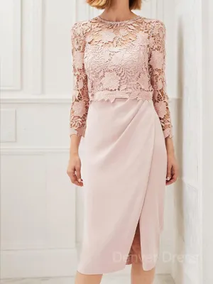 Sheath Scoop Tea-Length Stretch Crepe Mother of the Bride Dresses With Applique