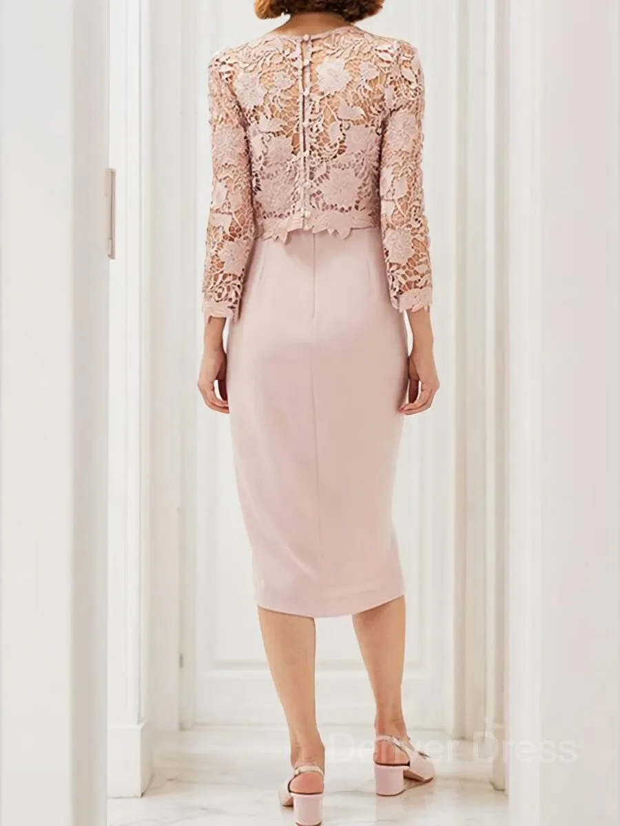 Sheath Scoop Tea-Length Stretch Crepe Mother of the Bride Dresses With Applique