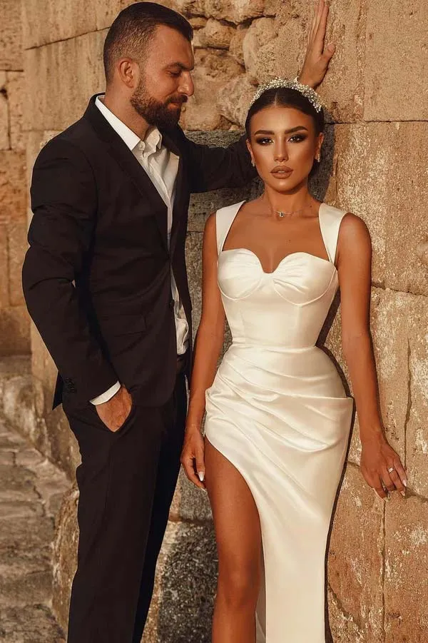 Sheath Sweetheart Ivory Wedding Dress With High Slit WW260