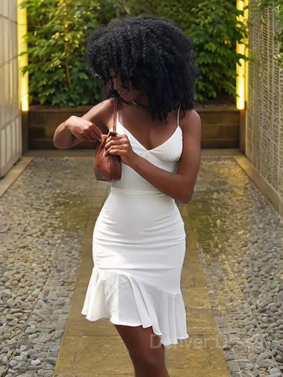 Sheath V-neck Short Stretch Crepe Homecoming Dresses With Ruffles