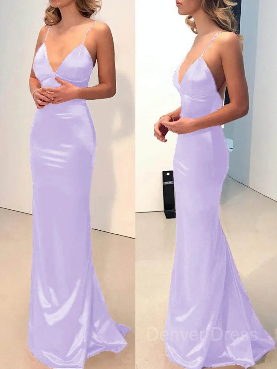 Sheath V-neck Sweep Train Elastic Woven Satin Prom Dresses