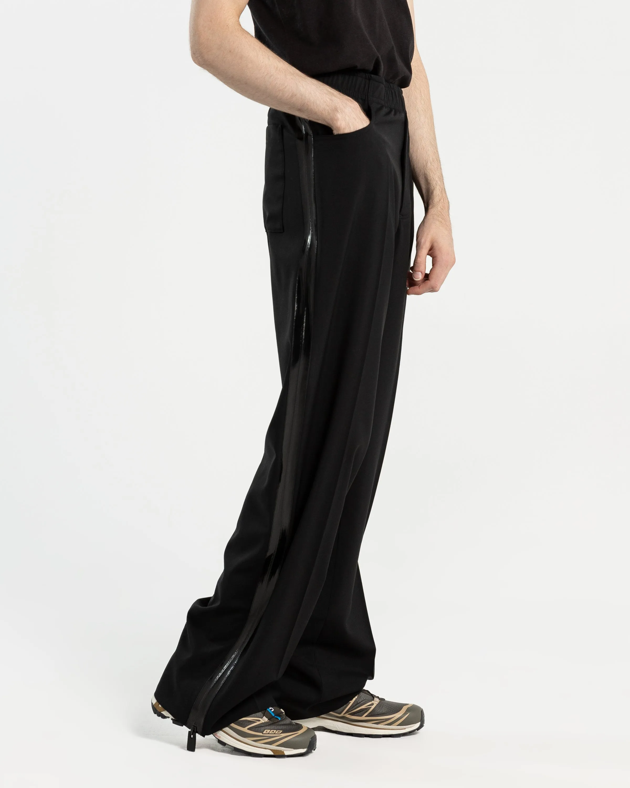 Shiny Side Zip Pants in Black