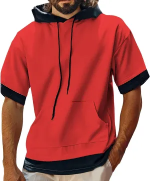 Short Sleeve Hoodies for Men Pocket Loose Fit Casual Pullover Tshirt Summer Sports Lightweight Party Work Stylish Shirt
