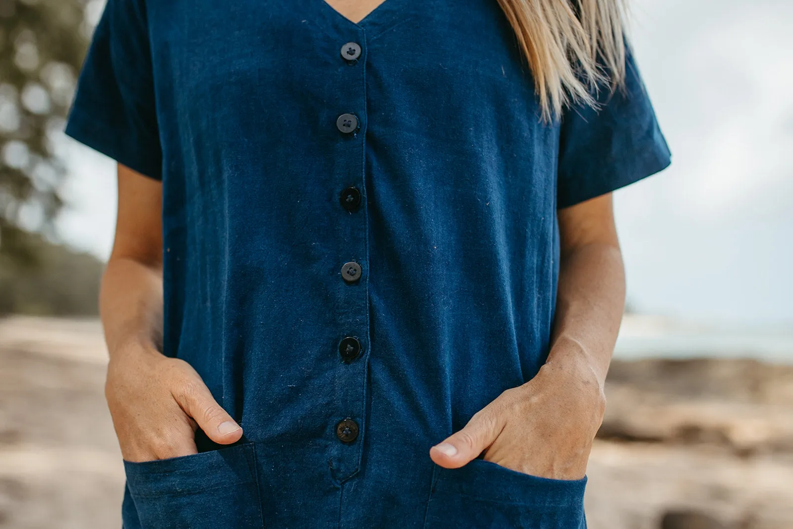Short Sleeve Light Indigo Jumpsuit (XS-XL)