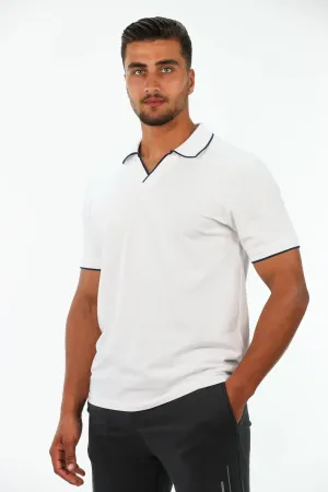 Short Sleeve White Polo With Colored Collar