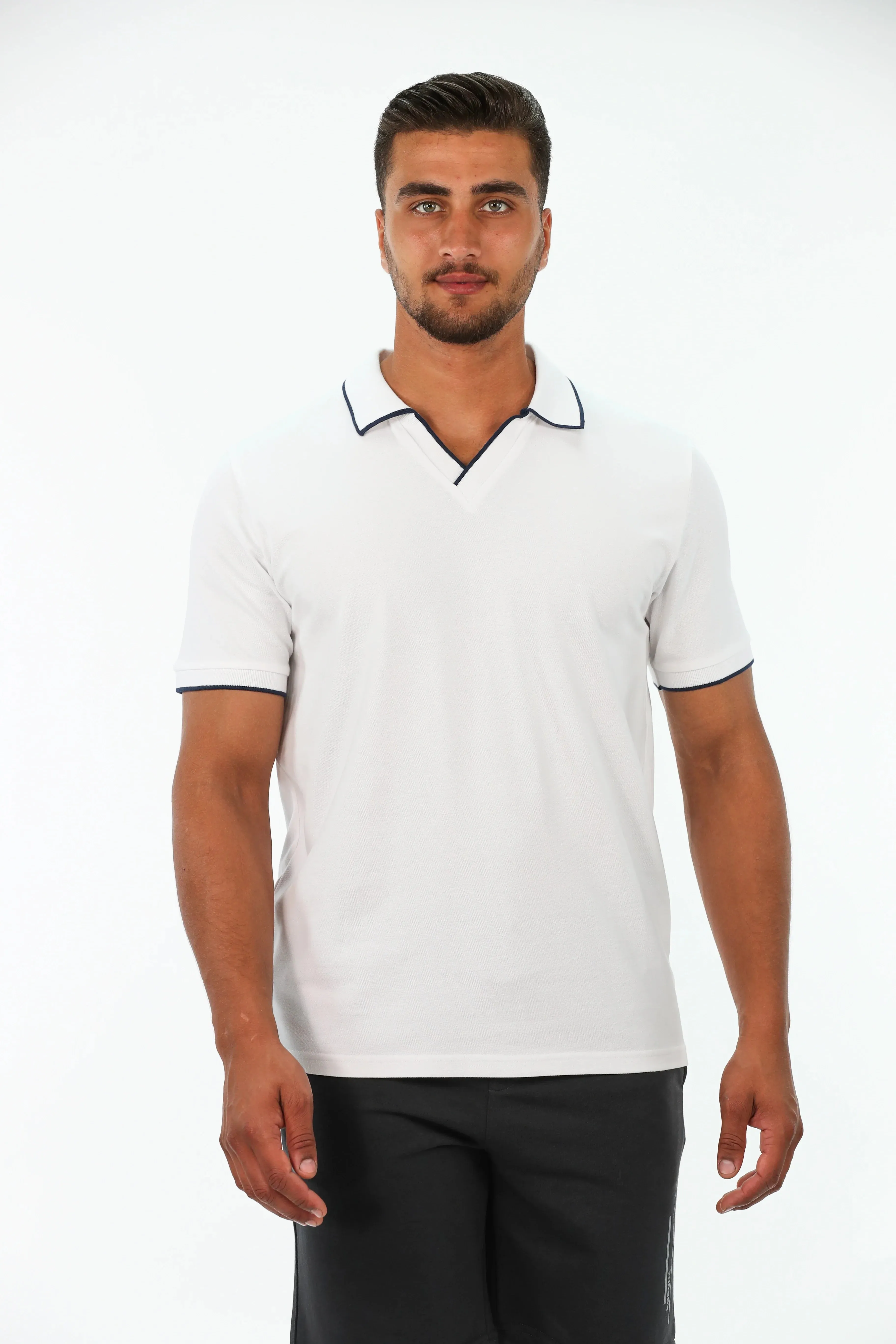 Short Sleeve White Polo With Colored Collar
