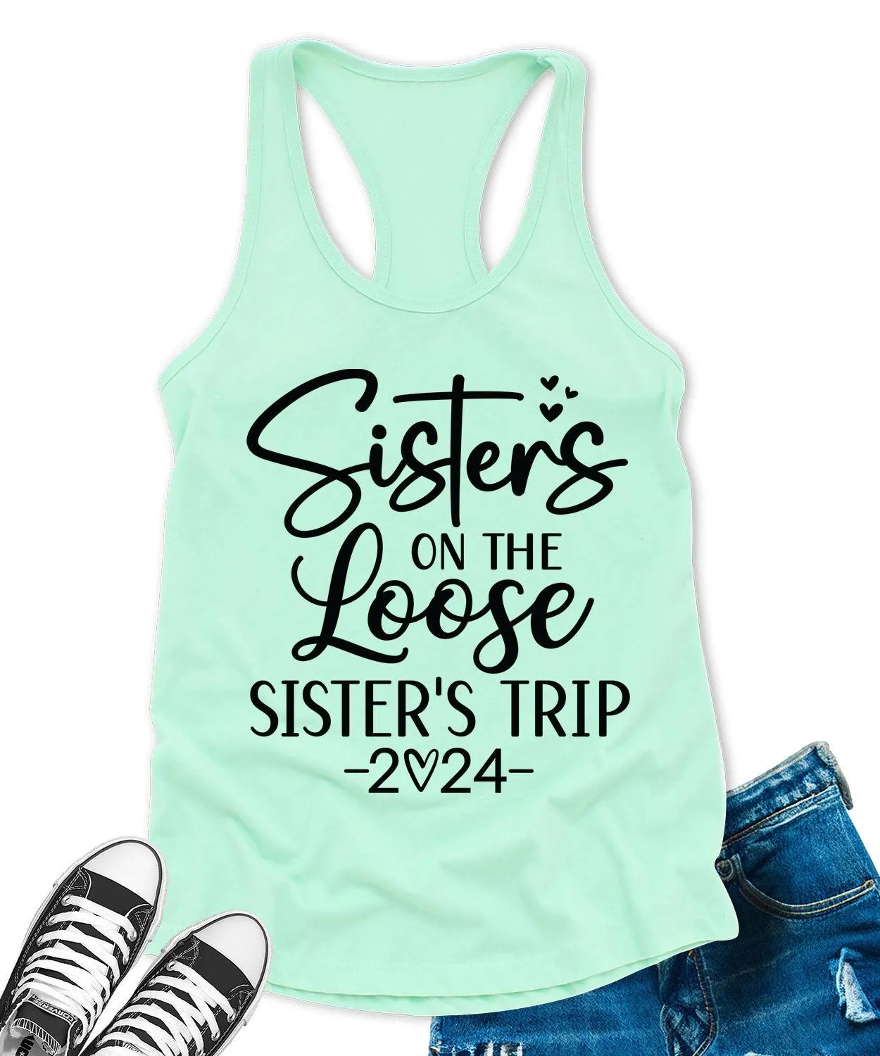 Sisters Trip 2024 Racerback Tank Top for Women Letter Print Sleeveless Summer Tops
