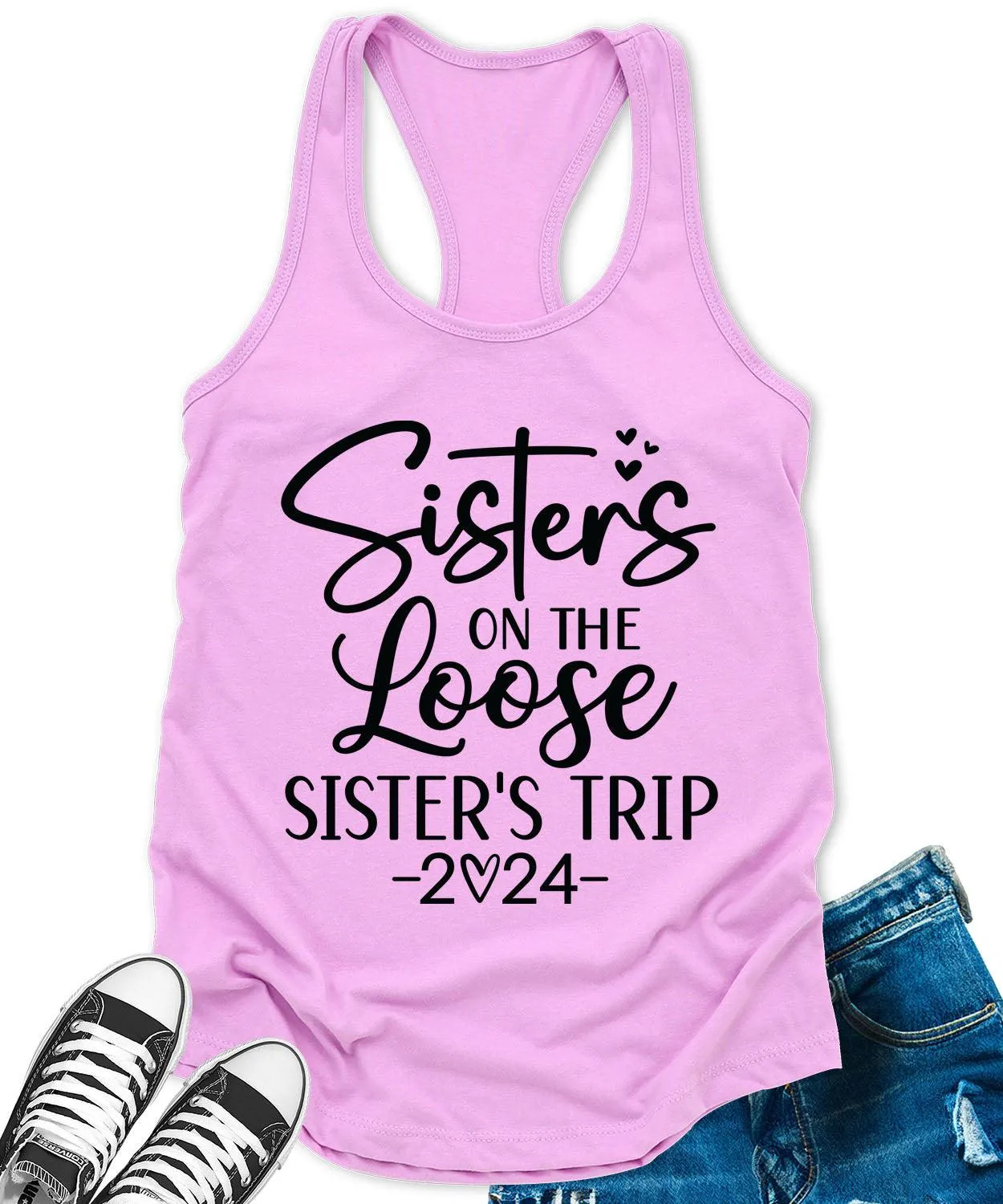 Sisters Trip 2024 Racerback Tank Top for Women Letter Print Sleeveless Summer Tops