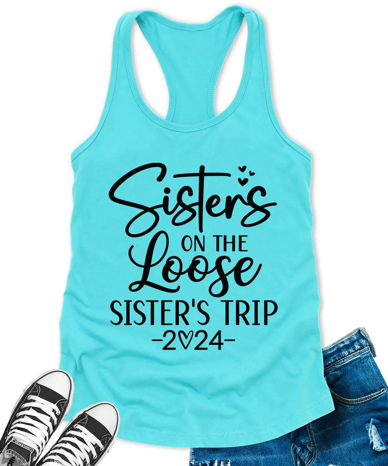 Sisters Trip 2024 Racerback Tank Top for Women Letter Print Sleeveless Summer Tops