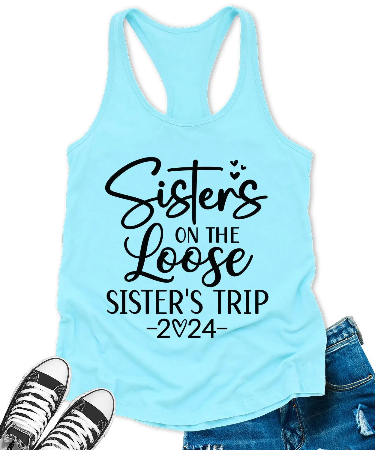 Sisters Trip 2024 Racerback Tank Top for Women Letter Print Sleeveless Summer Tops