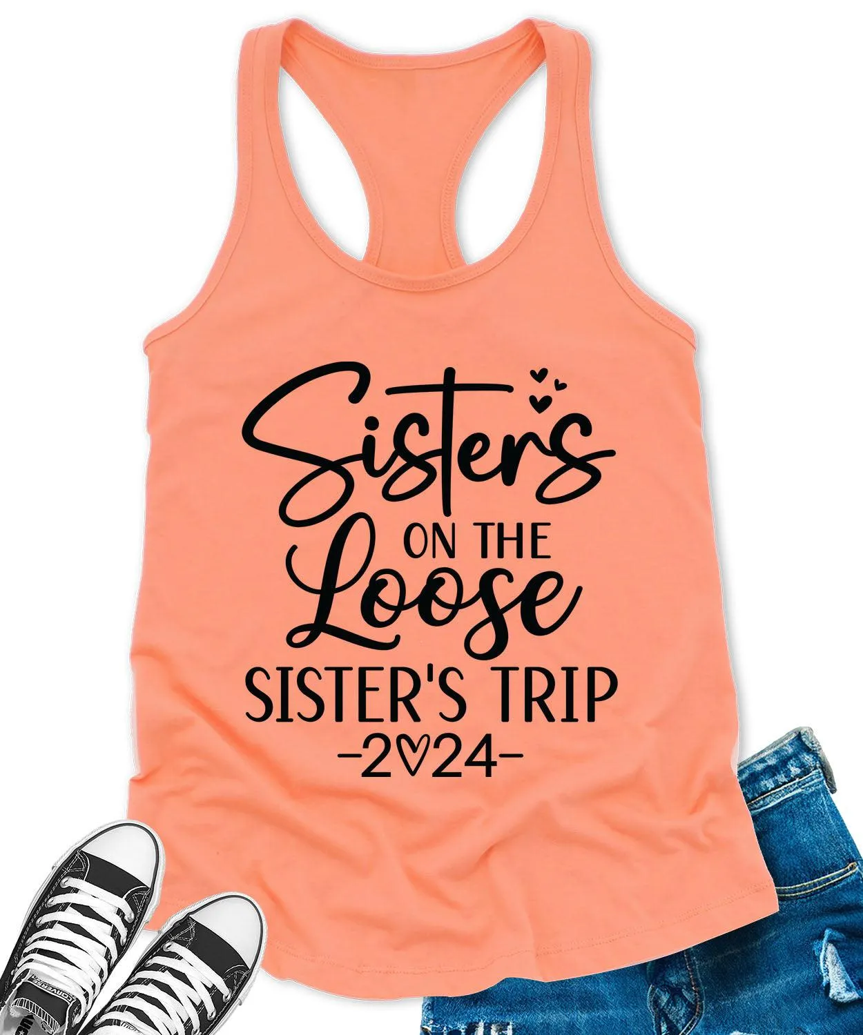 Sisters Trip 2024 Racerback Tank Top for Women Letter Print Sleeveless Summer Tops