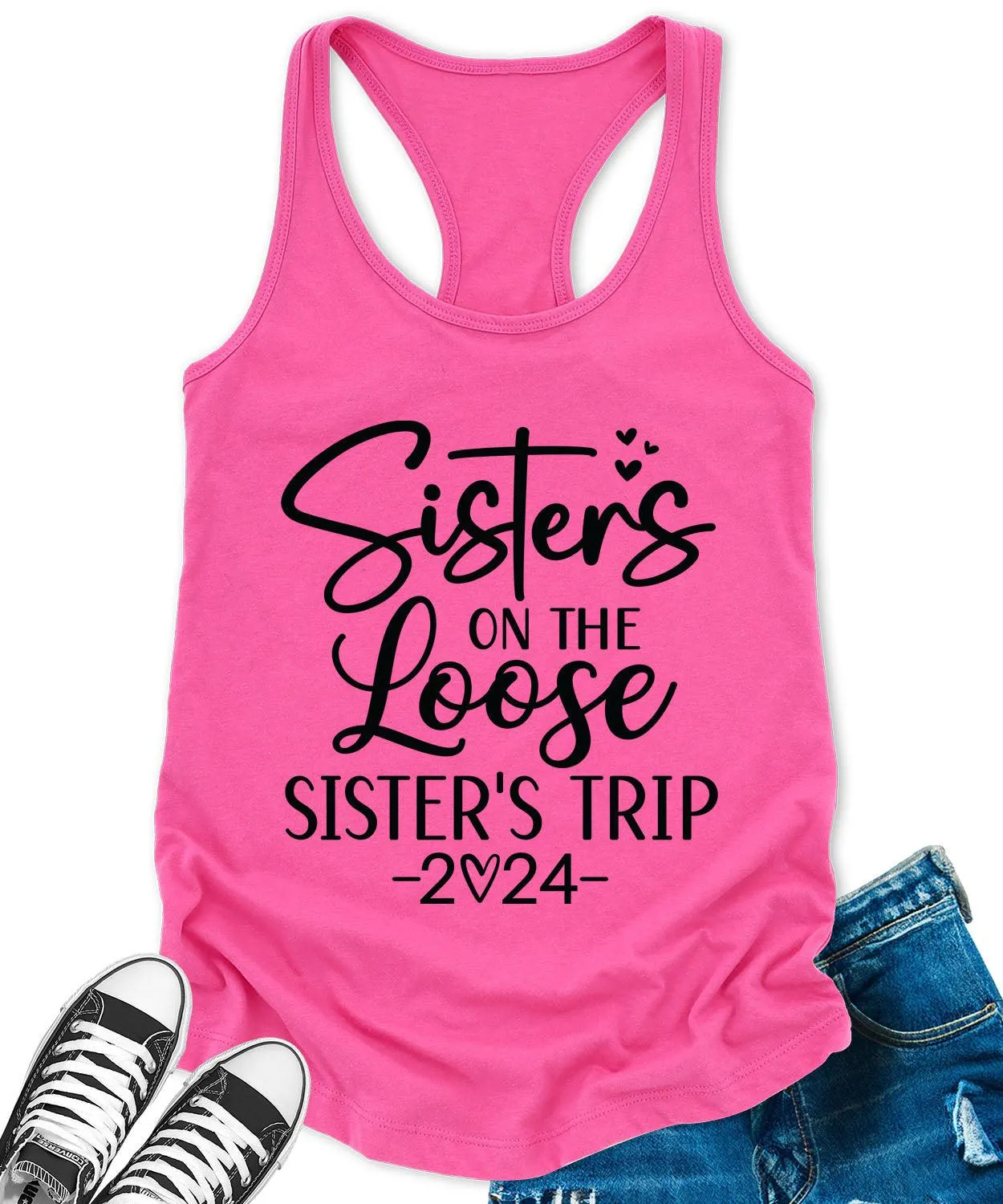 Sisters Trip 2024 Racerback Tank Top for Women Letter Print Sleeveless Summer Tops