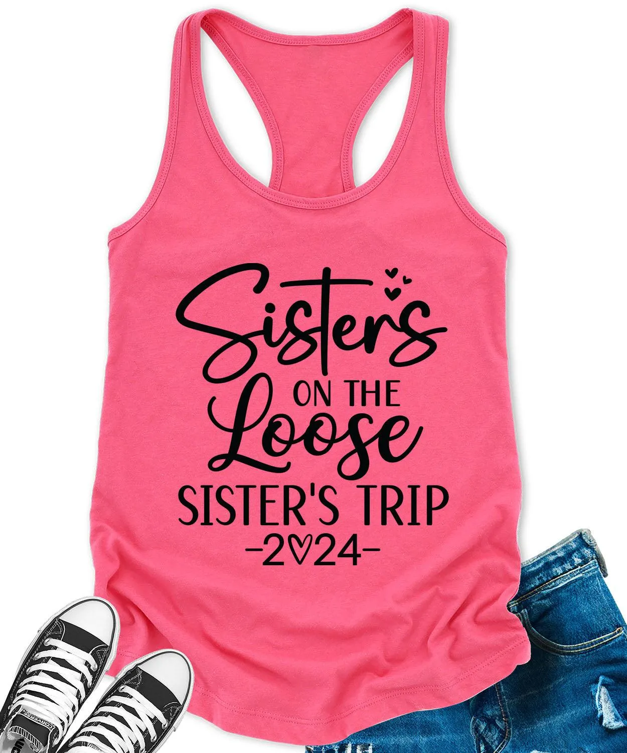 Sisters Trip 2024 Racerback Tank Top for Women Letter Print Sleeveless Summer Tops
