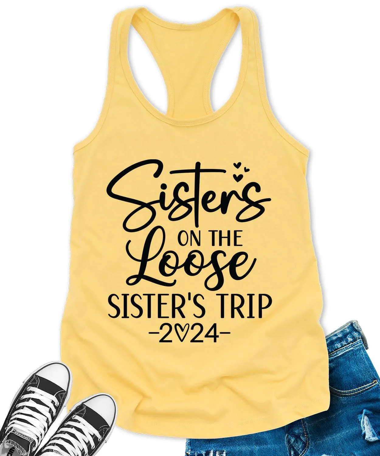 Sisters Trip 2024 Racerback Tank Top for Women Letter Print Sleeveless Summer Tops