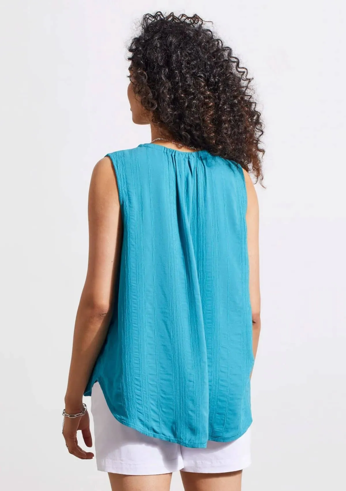 Sleeveless Blouse with Tie - Lagoon Mist