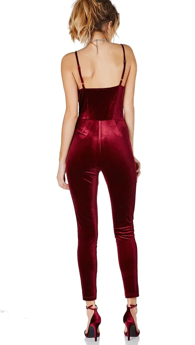 Socialite Velour Jumpsuit Burgundy