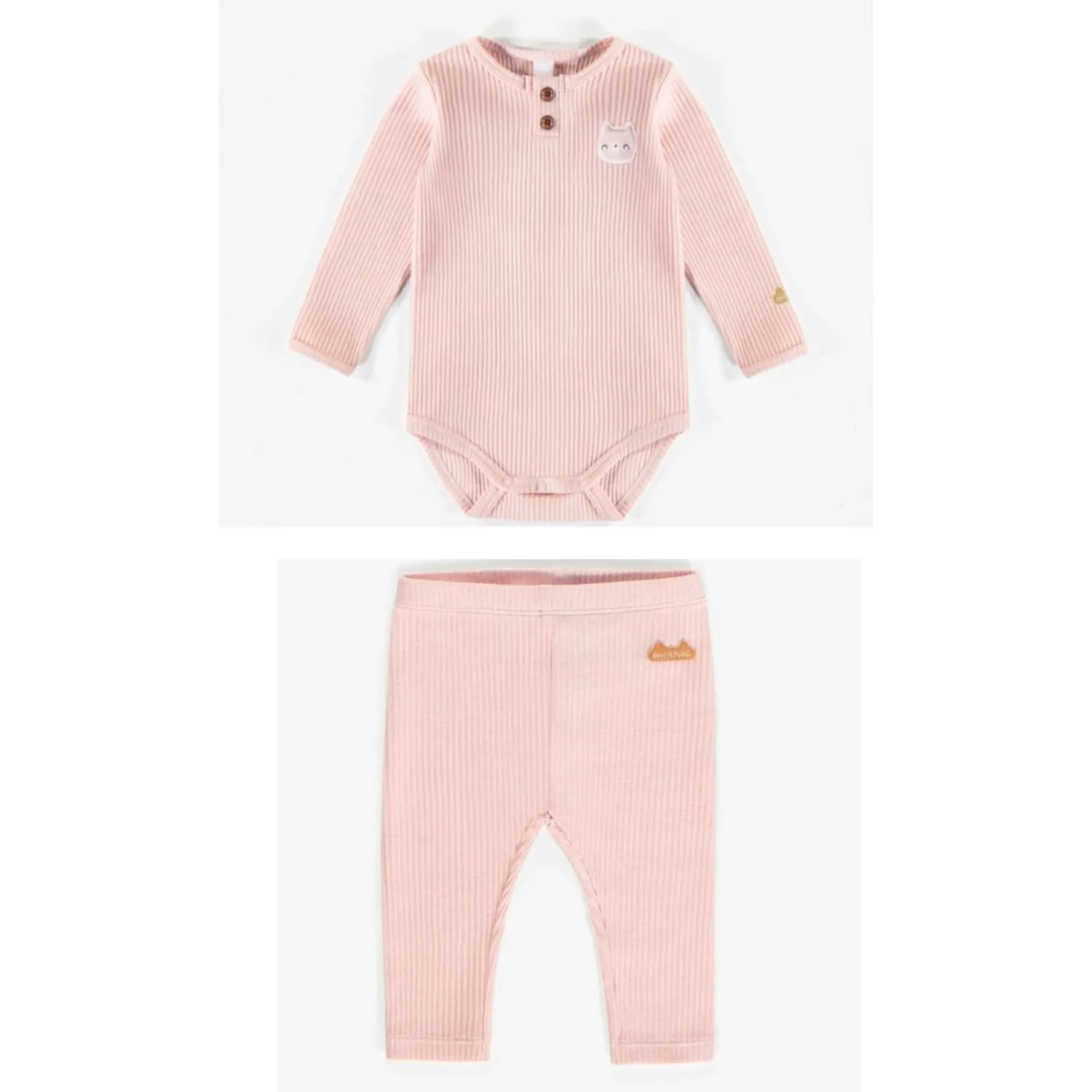 Souris Mini Organic Cotton Henley Collar Bodysuit   Leggings, Pink