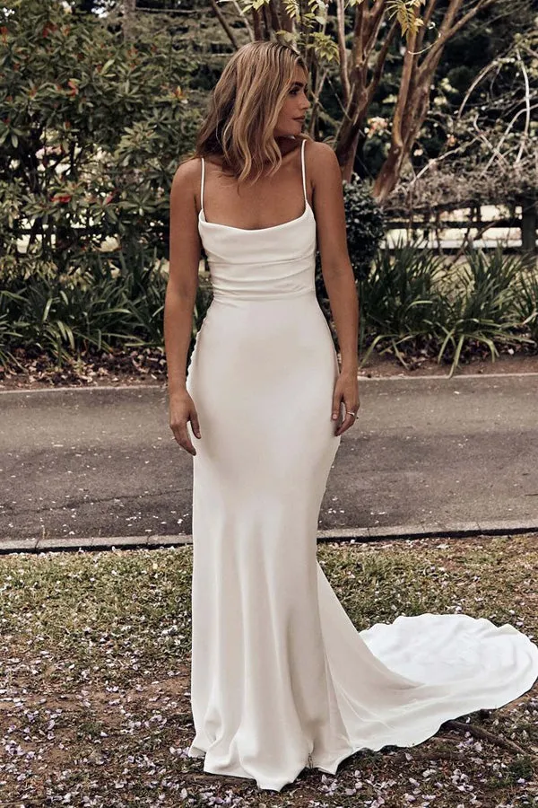 Spaghetti Straps Sheath Wedding Dress Vintage Satin Bridal Gown