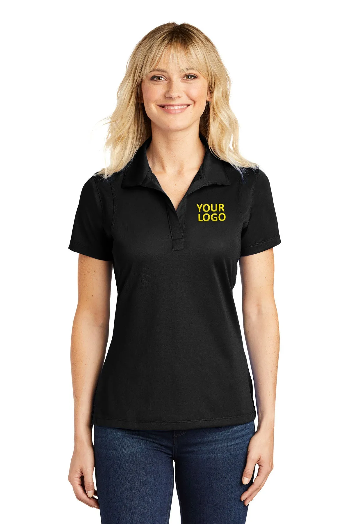 Sport-Tek Ladies Micropique Branded Sport-Wick Polos, Black