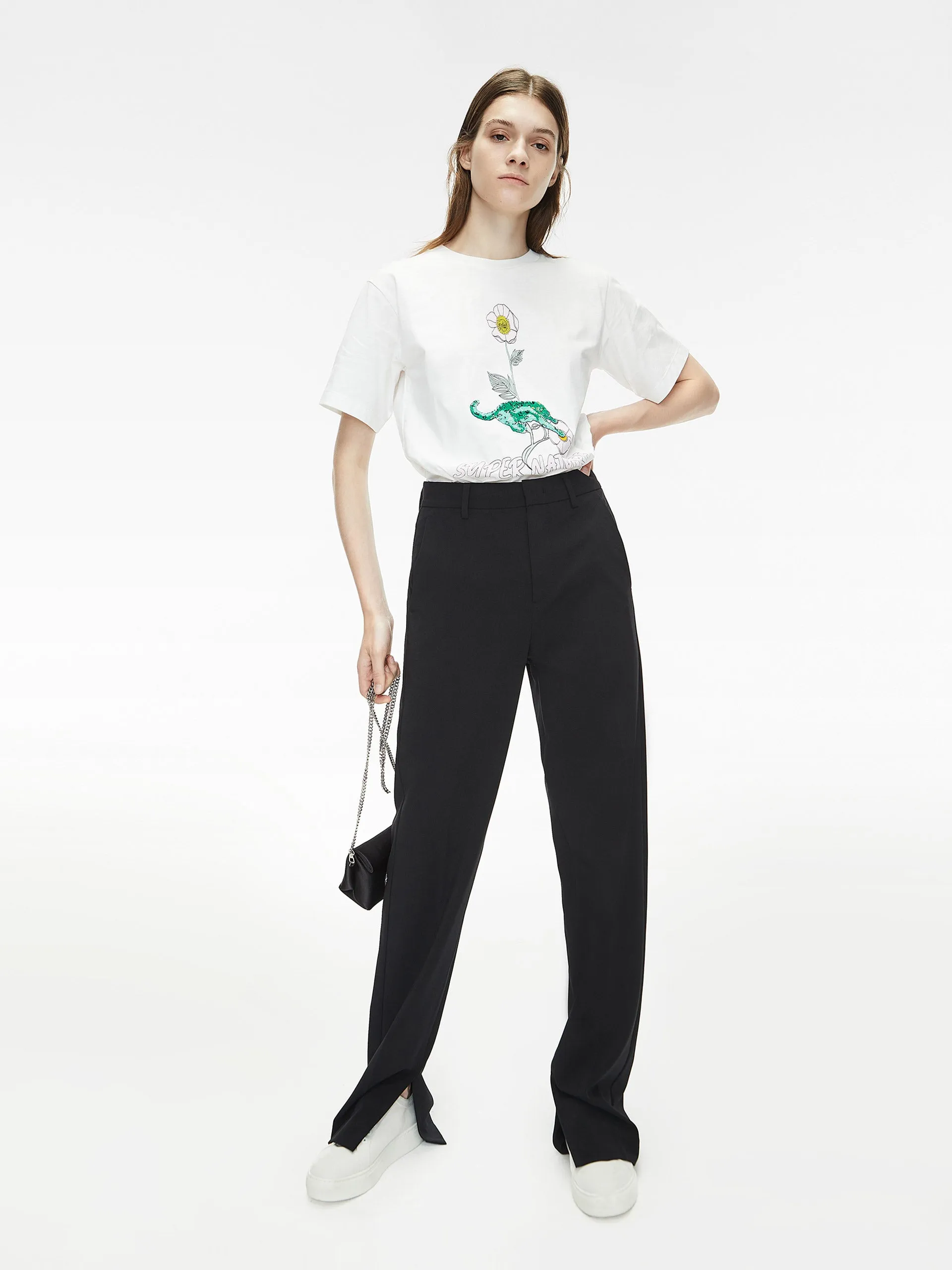 Straight Side Slit Suit Pants