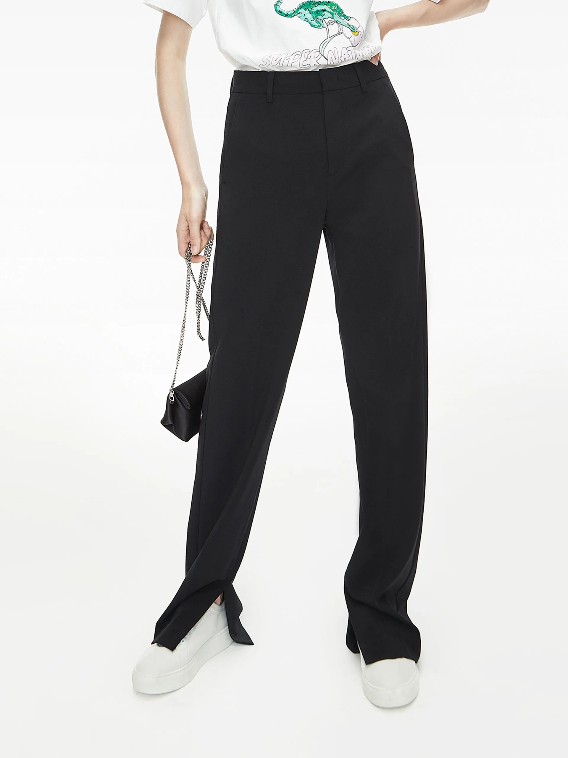 Straight Side Slit Suit Pants