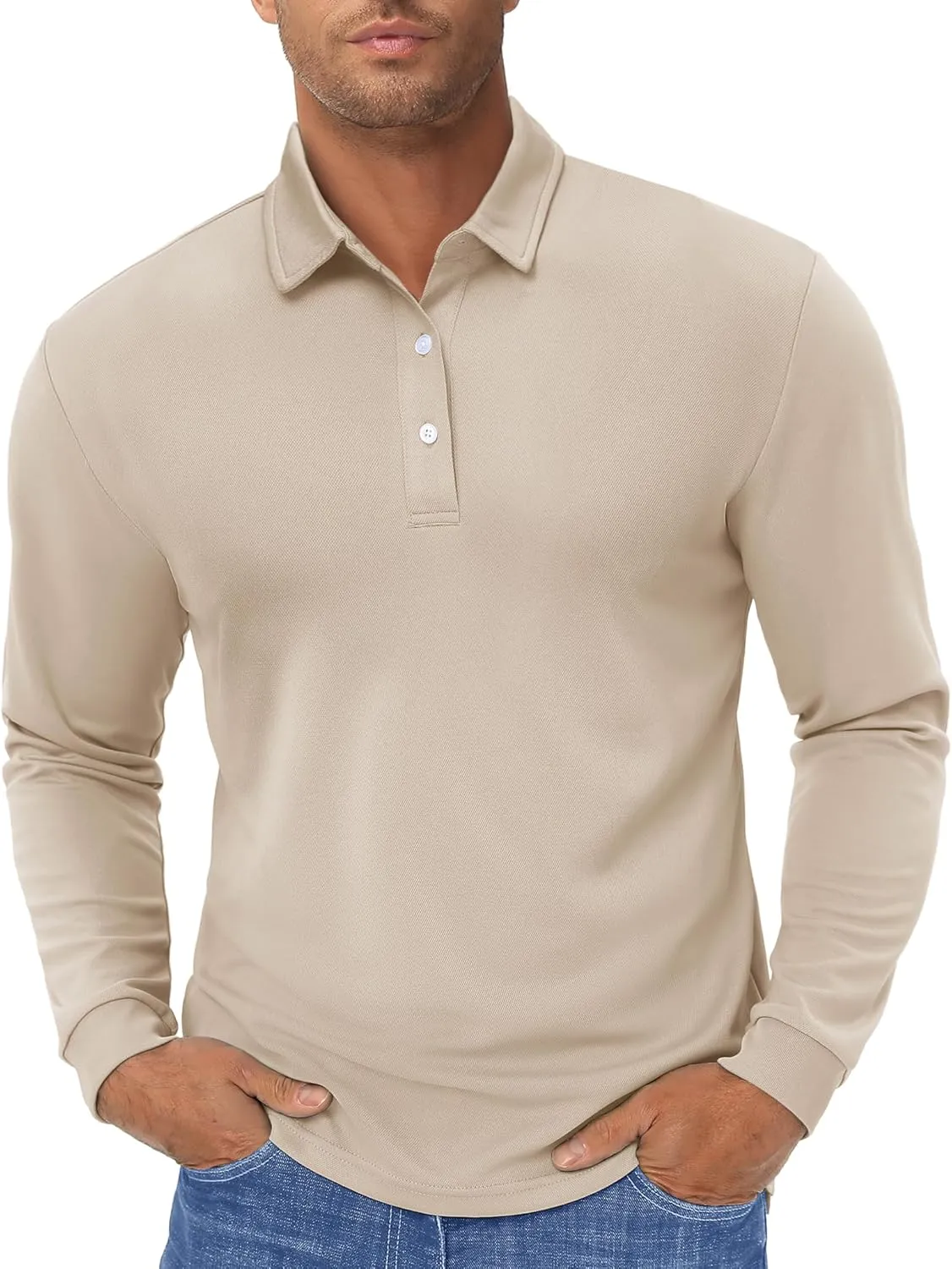 TACVASEN Men's Polo Shirts Long Sleeve Golf Quick Dry Moisture Wicking Lightweight Casual Shirt with 3-Buttons