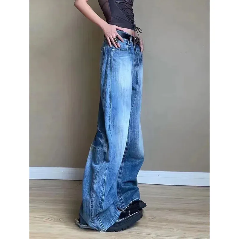 TAIVIMART  -  Blue Womens Jeans High Waist Vintage Straight Autumn Y2K Classic Denim Pants Streetwear American Wide Leg Baggy Denim Trouser