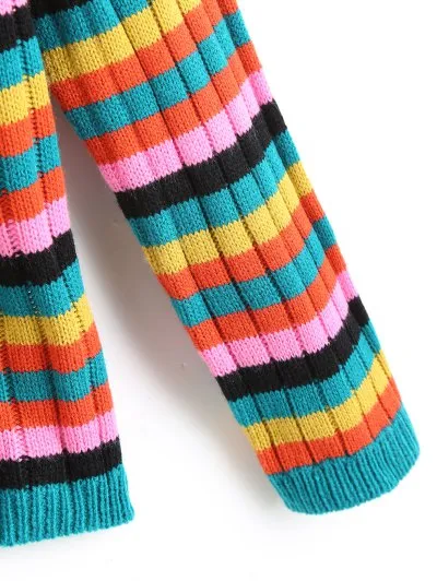 Trendy Crew Neck Multicolored Striped Sweater