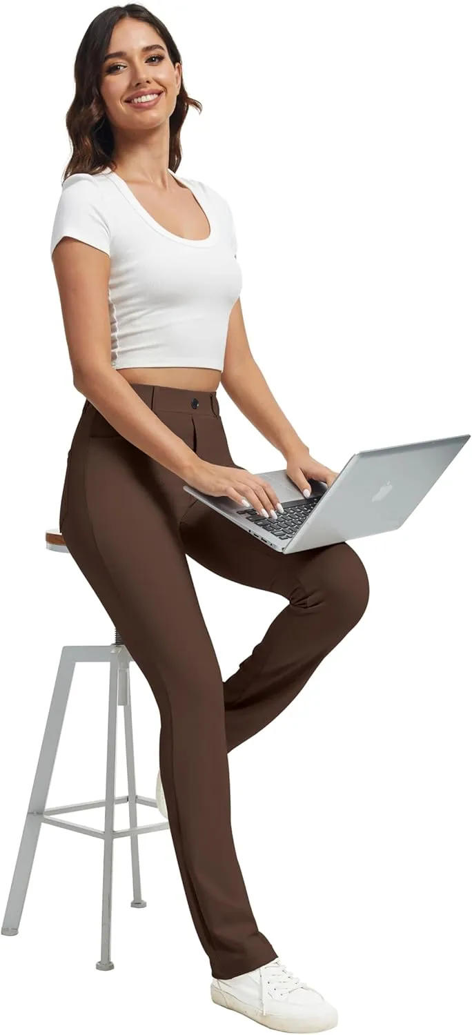 VIMPEP Womens Stretchy Yoga Dress Pants Straight Leg with Pockets Casual Petite/Regular 1202